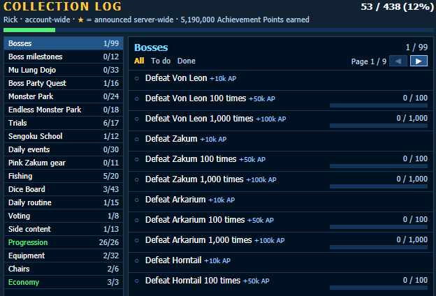 The @clog Collection Log window